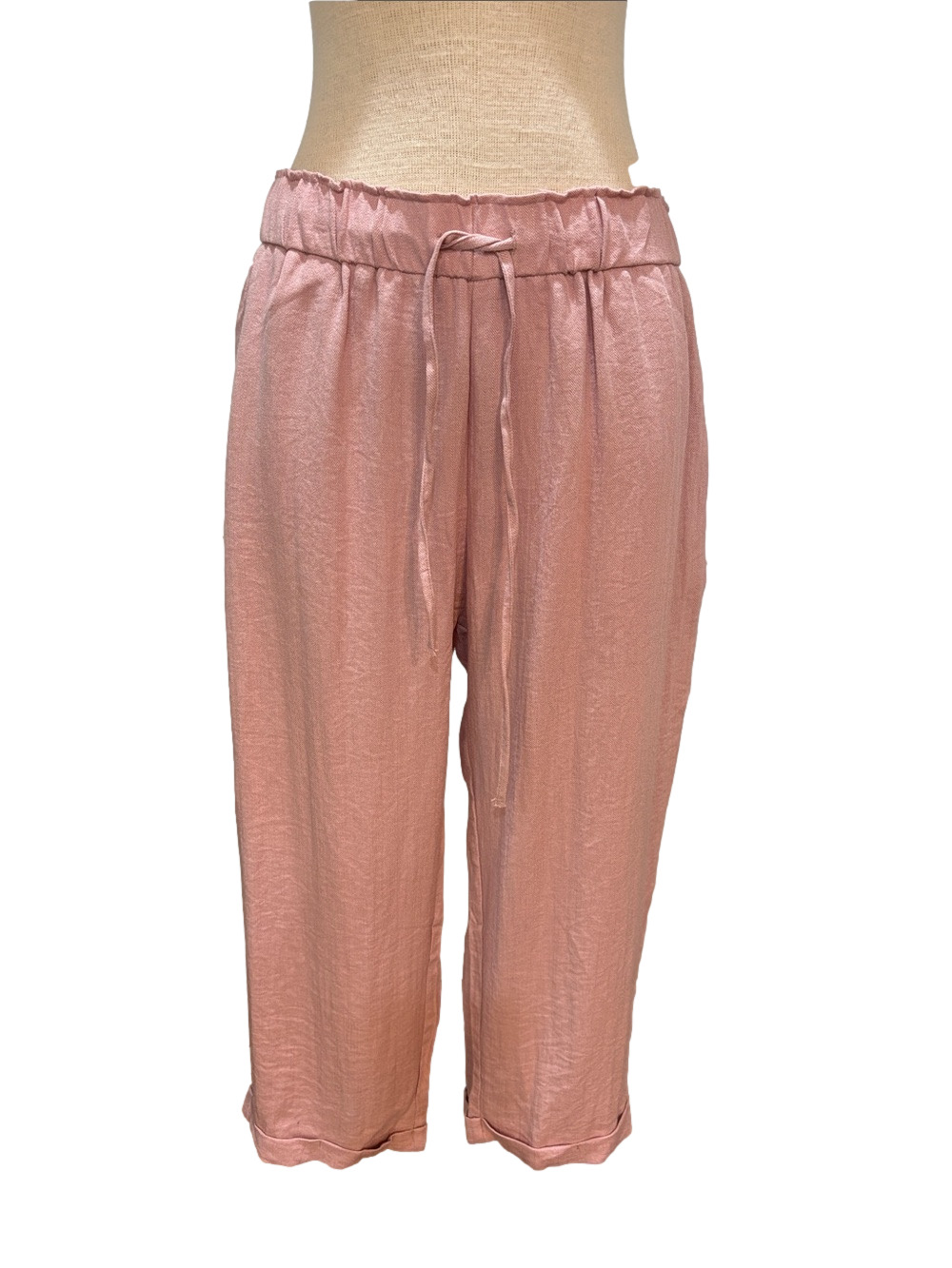 Halara sz L pink pull on elastic waist crop cuffed pants NWT